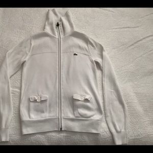 Lacoste zip-up cardigan, pure white, size 38